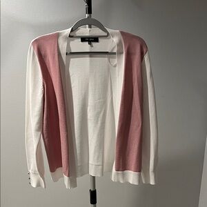 Chic Pink and White Open-Front Cardigan